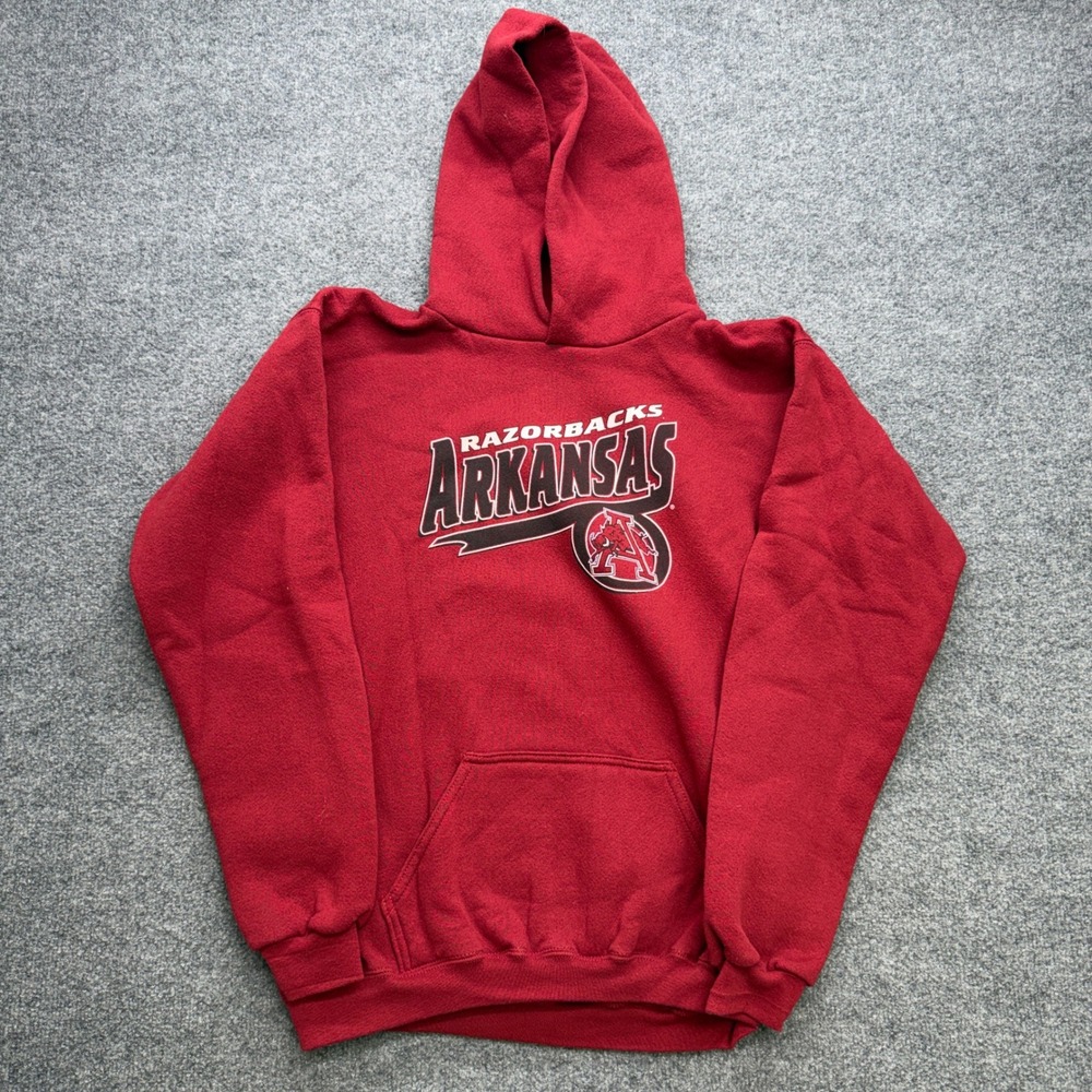 Logo 7 Arkansas Razorbacks Youth Hoodie Red Heavyweight Pullover XL 18-20 VTG